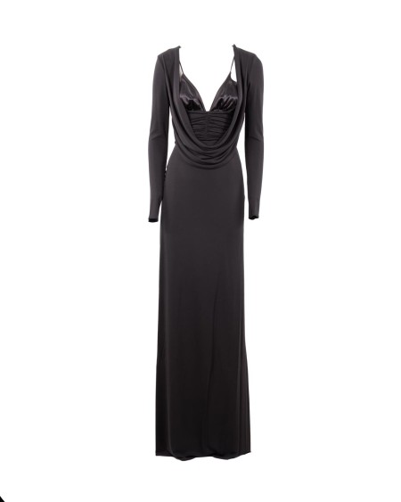 Shop ELISABETTA FRANCHI  Abito: Elisabetta Franchi abito Red Carpet in jersey crêpe fluido.
Fodera in maglina.
Dettaglio in metallo dorato con logo sul retro.
Zip invisibile sul fianco.
Vestibilità Slim.
Composizione: 96%Viscosa 04%Elastane.
Made in Italy.. ABR0356E2-110